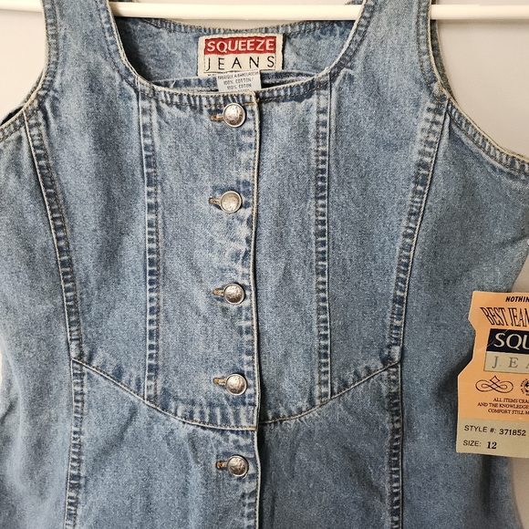 VINTAGE SQUEEZE JEANS FITTED BUTTON UP FITTED DENIM HALTER/TAN TOP WMS SZ 12 NWT - Picture 2 of 13